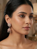 Luxury Rose Gold American Diamond jhumka earrings.