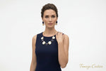 Luxury handmade brass jewellery set with navy blue mona lisa stone with baroque pearls
