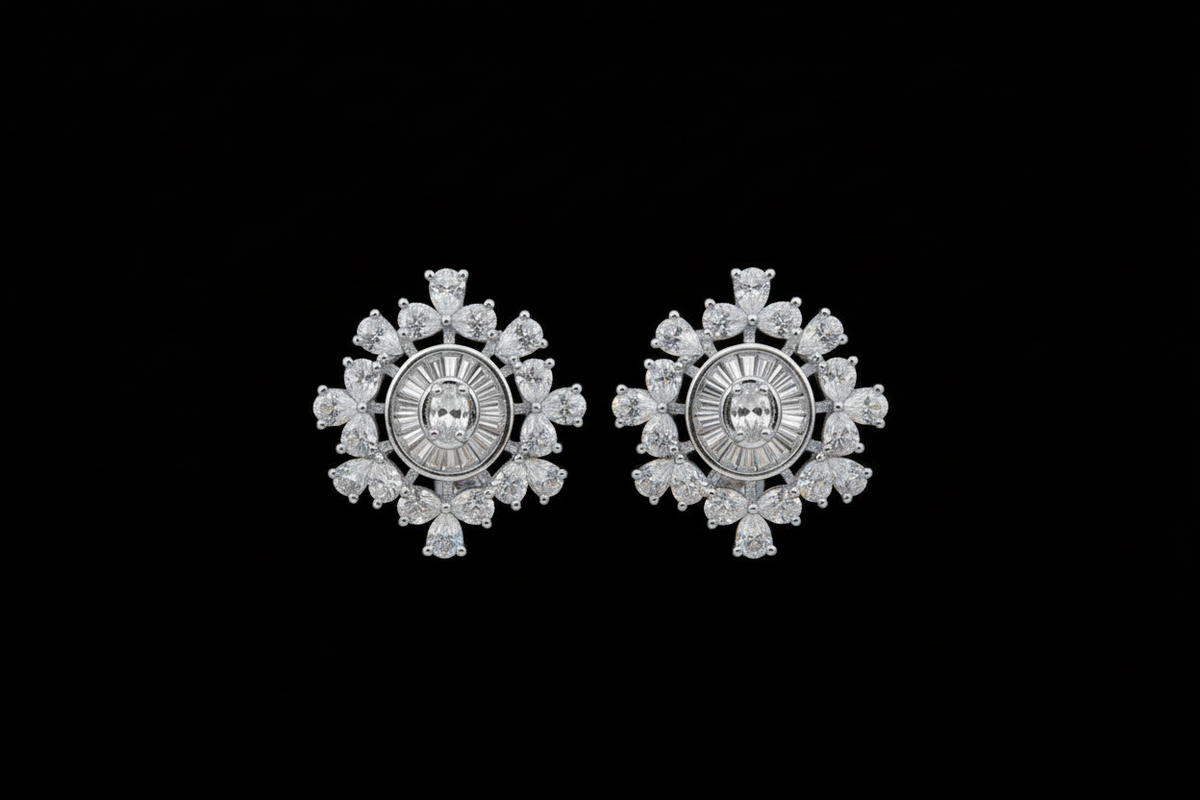 The Starlight Blossom American Diamond Stud Earrings | Gold & Silver Tone