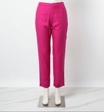 Magenta bright colour chanderi straight trousers are hanging on the hanger