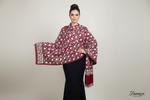 Maroon base colour shawl with white embroidery and Tussels on both ends