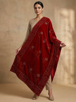 Maroon colour velvet stole with golden stones work all over the stoles.