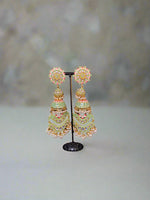 Meenakari jhumka earrings with kundan stones and pearl detailing 
