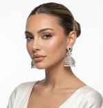 American Diamond earrings white stone with nano pearls bottom hangings. 