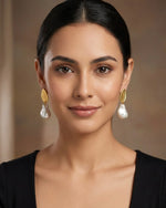 Gold Plated Leaf Earrings with Pearl Drops - English Jewellery Style