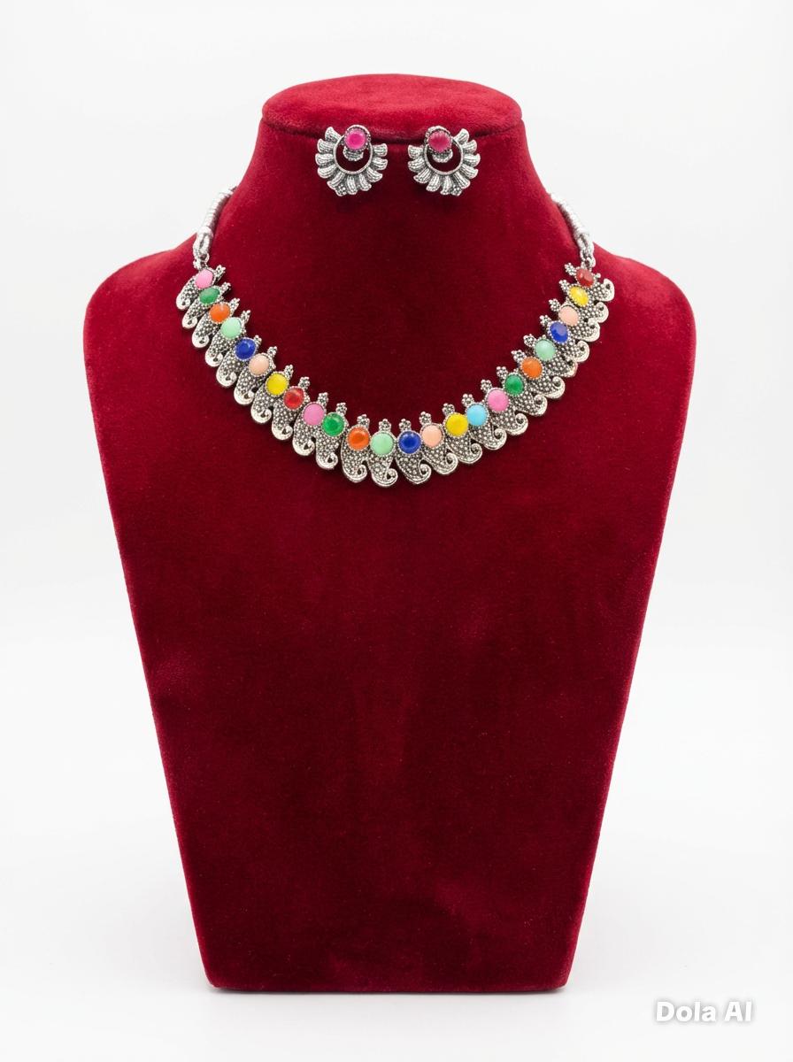 Ornate silver-toned stud earrings designed with a vibrant hot pink gemstone centerpiece for a bold pop of color.