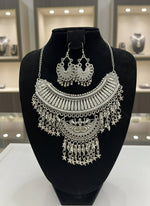 Oxidisedjewellery setsilver plated including necklace and two earrings by famaza couture 