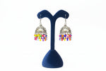 Oxidised jhumka with hook on the top and multicoloured beads hanging in the jhumka dome bottom.