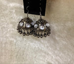Oxidised jhumka statement earrings in antique silver finish – front view