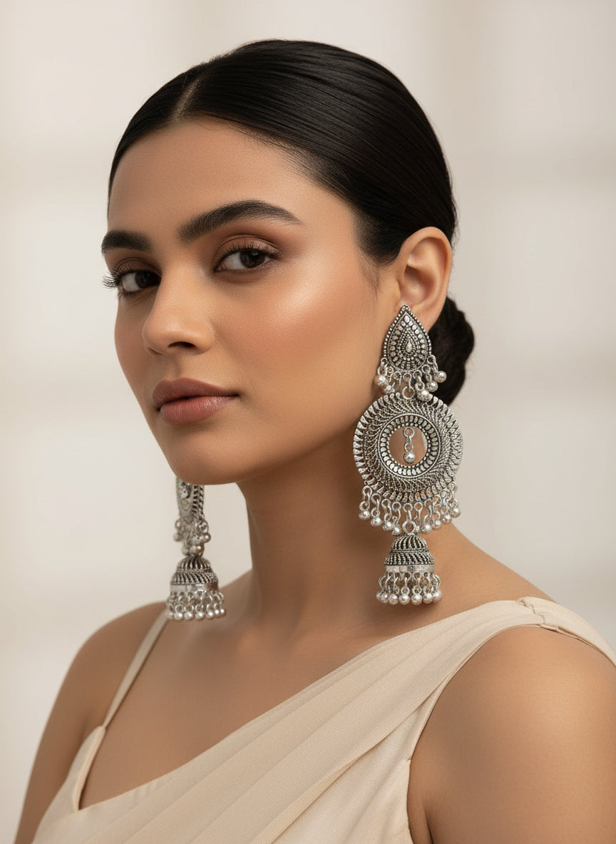 Oxidised silver earrings jhumka by famaza couture 