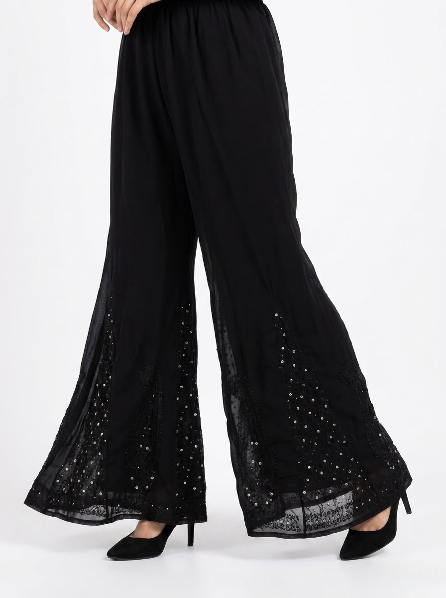The Crimson & Ebony Regal Chikankari & Mukaish Georgette Sharara