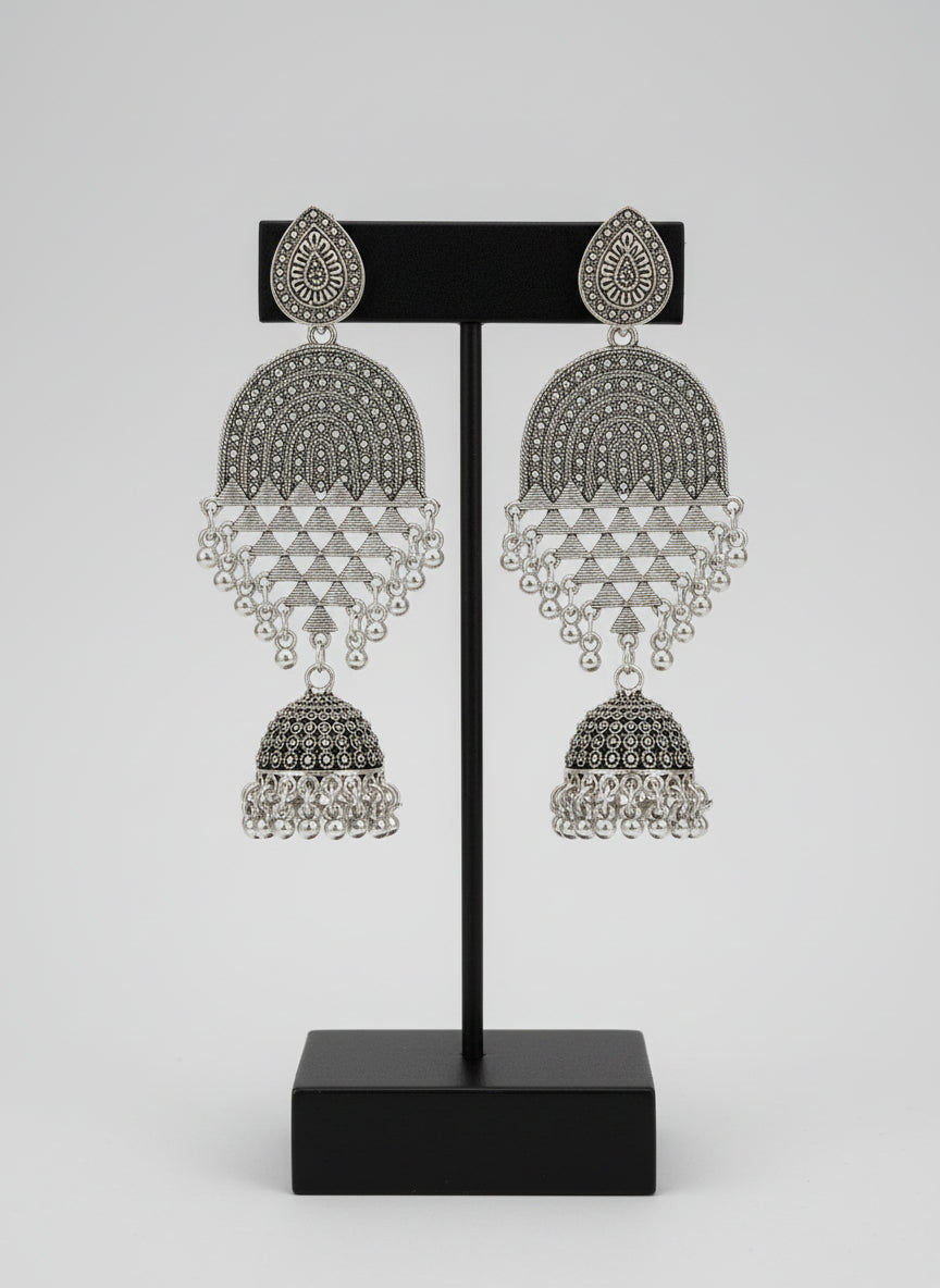 Silver oxidised filigree drop earrings Famaza Couture