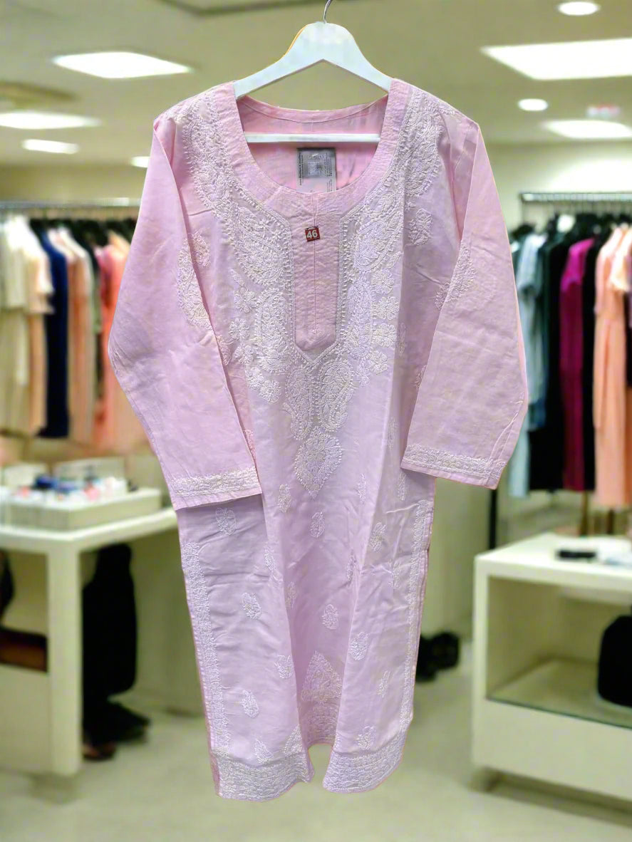 Pink long chikankari kurt