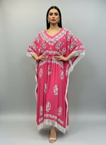 Pink colour kaftan with white chikankari embroidery by famaza couture 