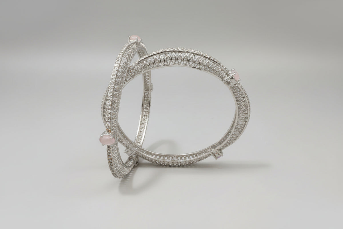 Posh Silver Bridal Bangles American Diamond Square Cut - Famaza. Couture