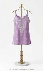 Rear view of Lavender chikankari Noodle short tunic. 