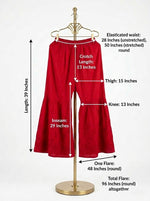 Red cotton Gharara with measurements shown in the image