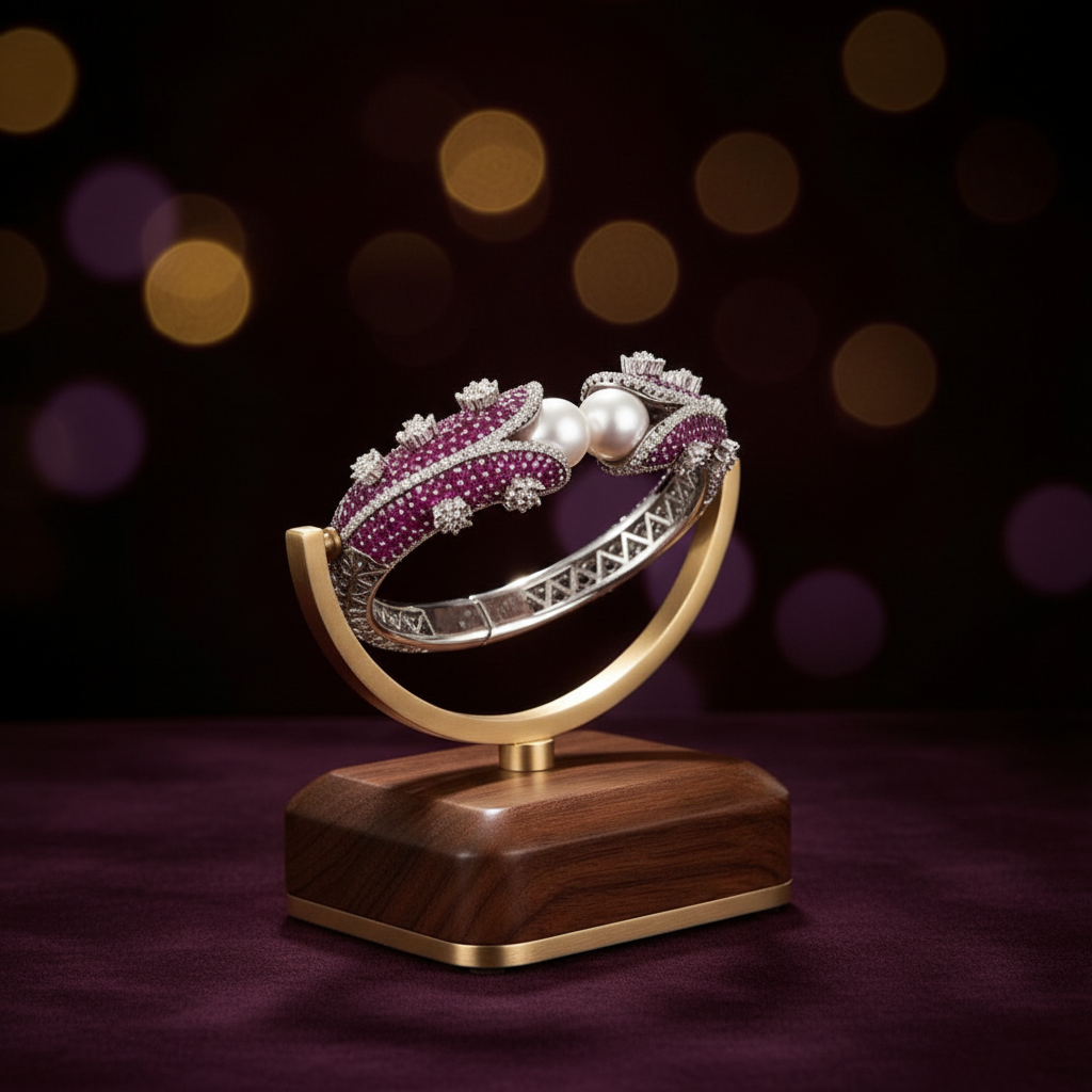 The Kensington Imperial Amethyst & Pearl Silver Openable Cuff
