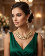 Rose gold bridal choker necklace and earring set with rose gold nano hangings for wedding wear.