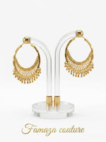 Gold Plated Filigree Chandbali Hoop Earrings for Wedding Party Wear.