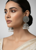 Silver oxidised jhumka earrings traditional dome design Famaza Couture
