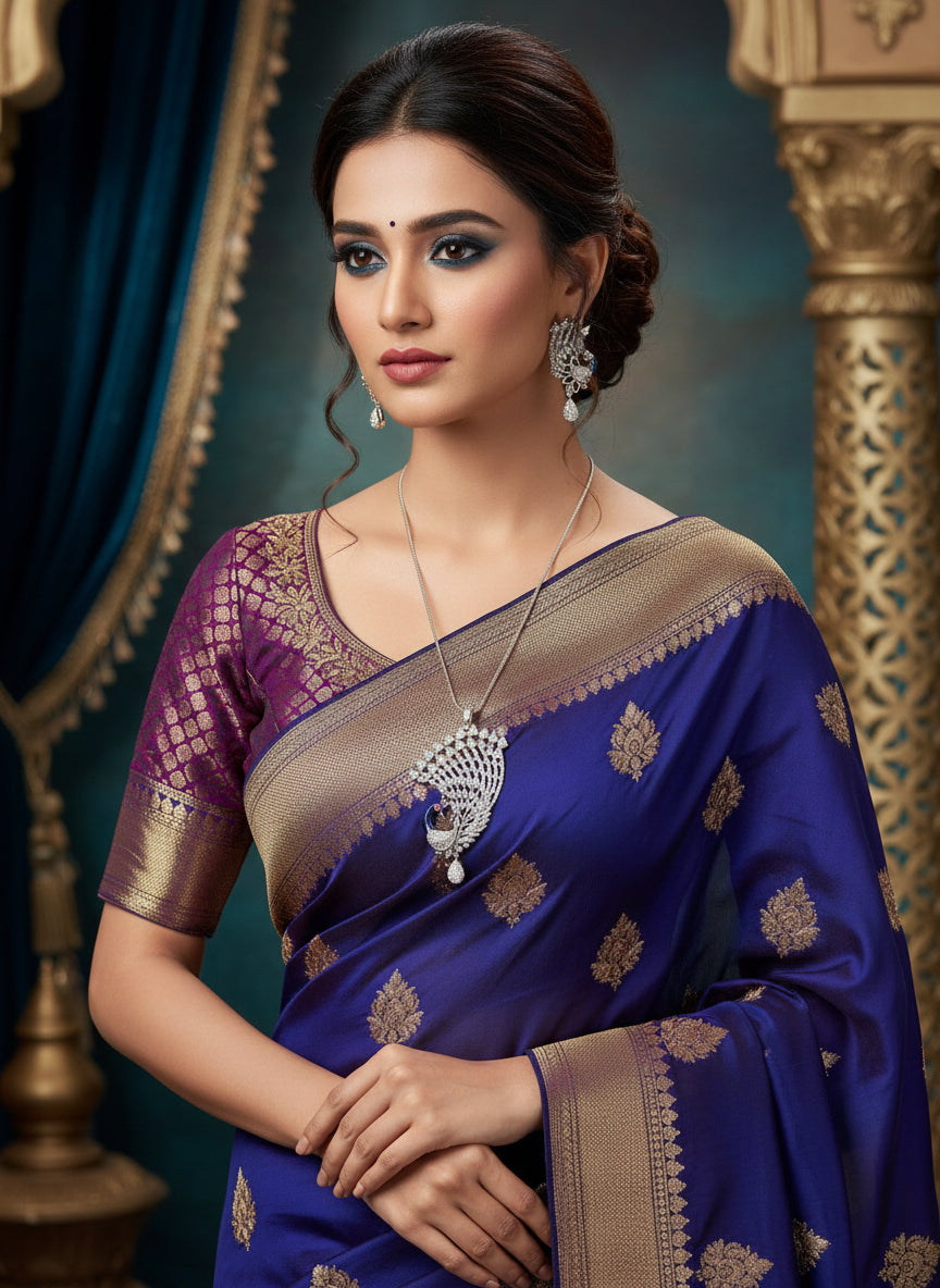 Silver plated a set of peacock-shaped pendant in silver chain with peacock-shaped earrings. The pendant is detailed with blue enamel and has sparkling crystal white AD stones embellishments. Party wear jewellery set. Jewellery set is displayed on a black velvet jewellery dummy.