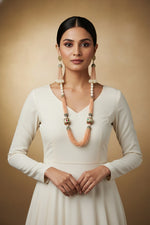 Tanjore Art Beaded Mala Set | Regal Bridal Pearl Necklace – Famaza Couture