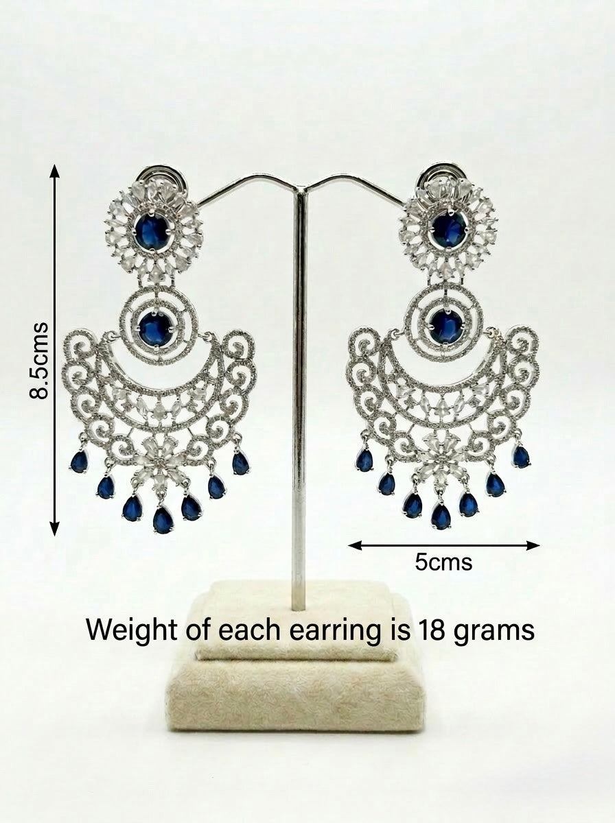 The American diamond earrings with white and navy blue cubic zirconia stones. 