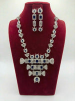 The American diamonds with navy blue cubic zirconia centre stones hasli necklace and earrings jewellery set.