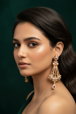 American diamond earrings with white and ruby pink cubic zirconia stones. 
