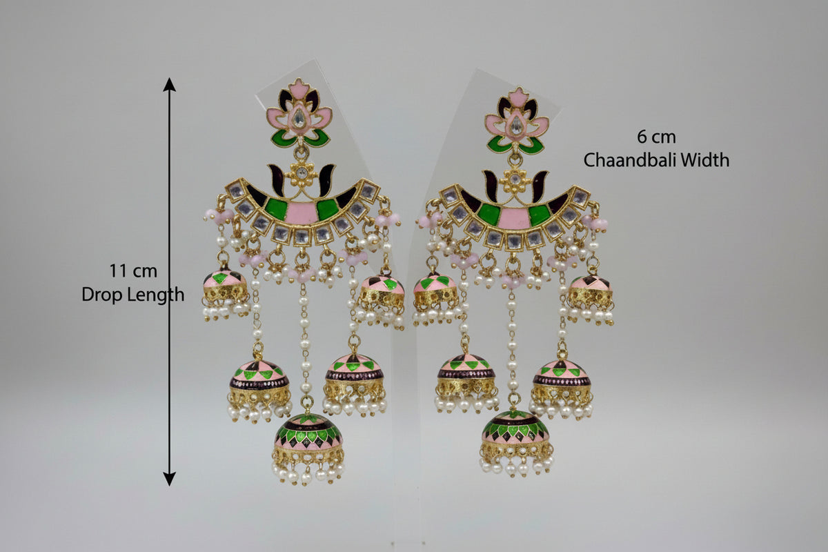 The Meenakari Jhumka Chandbali Earrings with Pearl Drops – Traditional Indian Bridal & Party Wear Earrings.