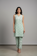 Hand-Embroidered Chikankari 2-Piece Kurti and trousers Set - Pastel Colours | Famaza Couture