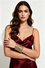 The Parvati Dual-Tone Metallic Spiral Cuff Bracelet Front View - Famaza Couture