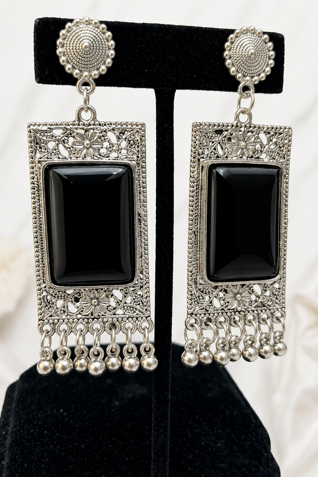 Vintage Scarlet Silver Heritage Oxidised Earrings | Famaza Couture