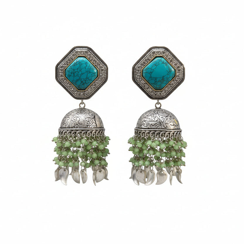 The Turquoise and green earrings Jhumkey.