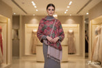 The beige base colour Kashmiri embroidered Scarf/shawlwith multi colour machine embroidery by Famaza Couture