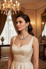 The pink and turquoise gemstones with silver plating choker necklace and matching dangling earrings 