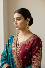 Traditional Peacock Gold Plated Earrings with Hot Pink Stones