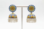 Traditional lightweight plastic jhumka earrings featuring vibrant floral patterns and silver-toned accents.