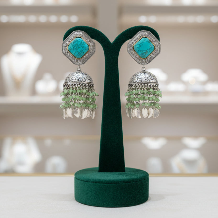 Turquoise and green earrings Jhumkey.