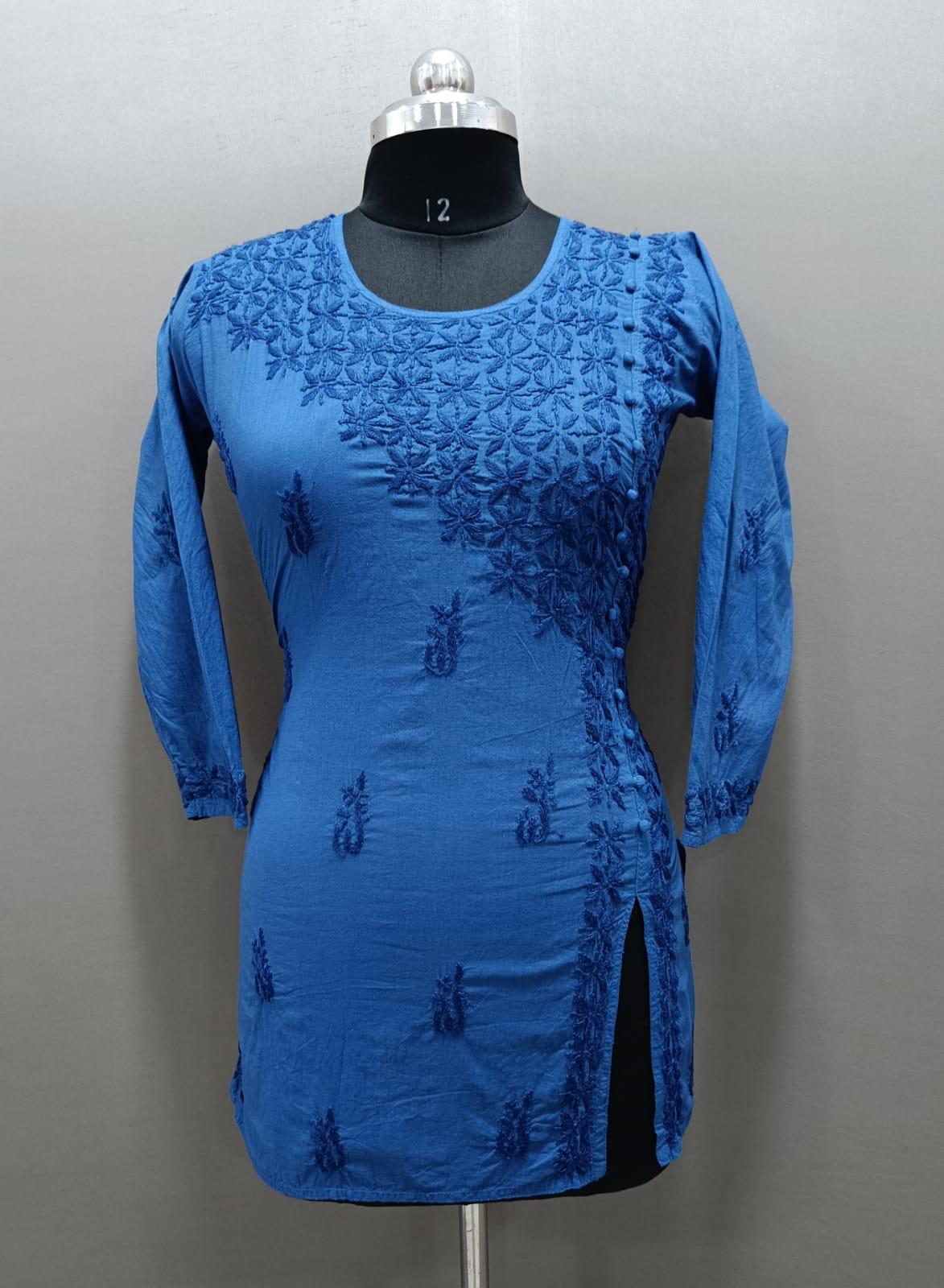 Chikankari Short Kurta/Shirt/Top - Angrkha Pattern