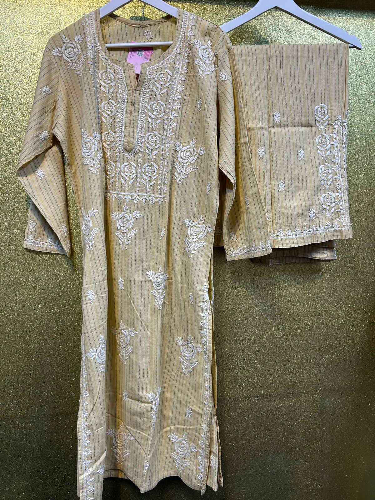 Chikankari Stripe Pattern Palazzo set Kurta/Shirt/Top with Trousers