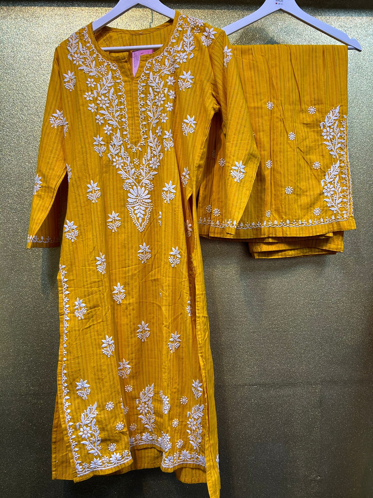 Chikankari Stripe Pattern Palazzo set Kurta/Shirt/Top with Trousers