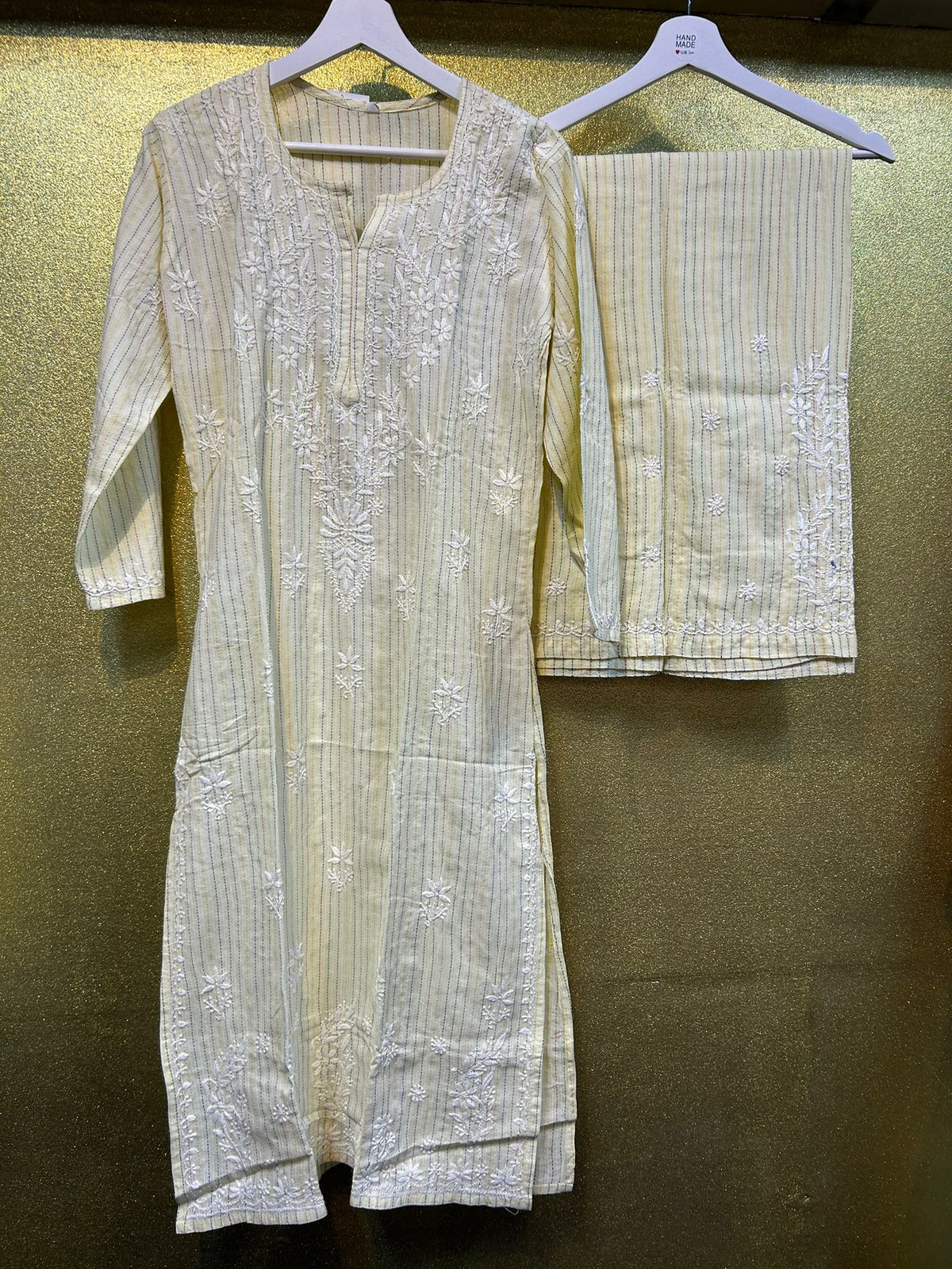 Chikankari Stripe Pattern Palazzo set Kurta/Shirt/Top with Trousers