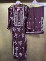 Chikankari Stripe Pattern Palazzo set Kurta/Shirt/Top with Trousers