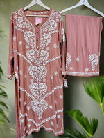 Chikankari - Palazzo set - Center Floral Kurta/Shirt/Top with Trousers