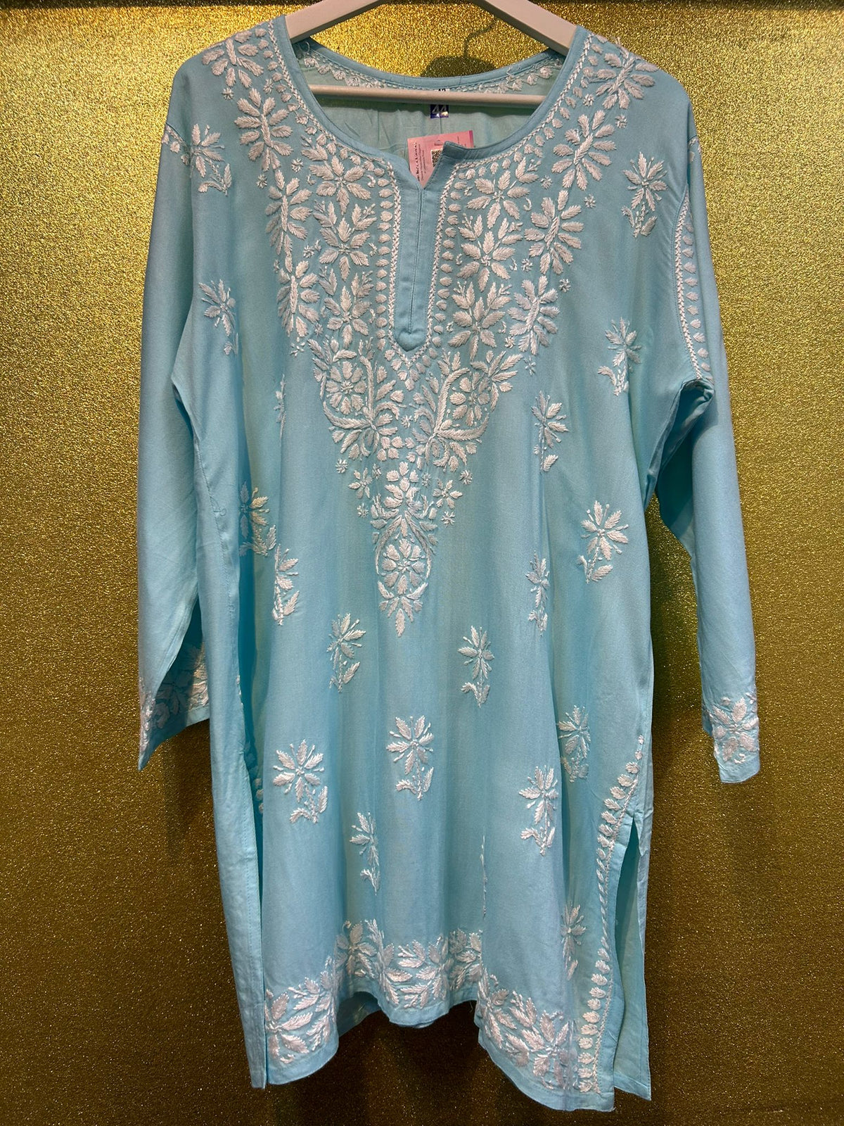 Chikankari Short Kurta/Shirt/Top - White Floral