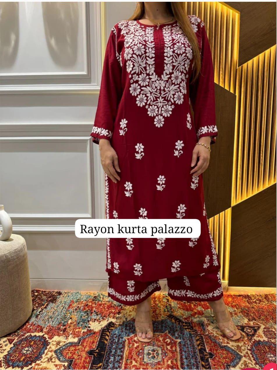 Chikankari - Palazzo set - Kurta/Shirt/Top with Trousers