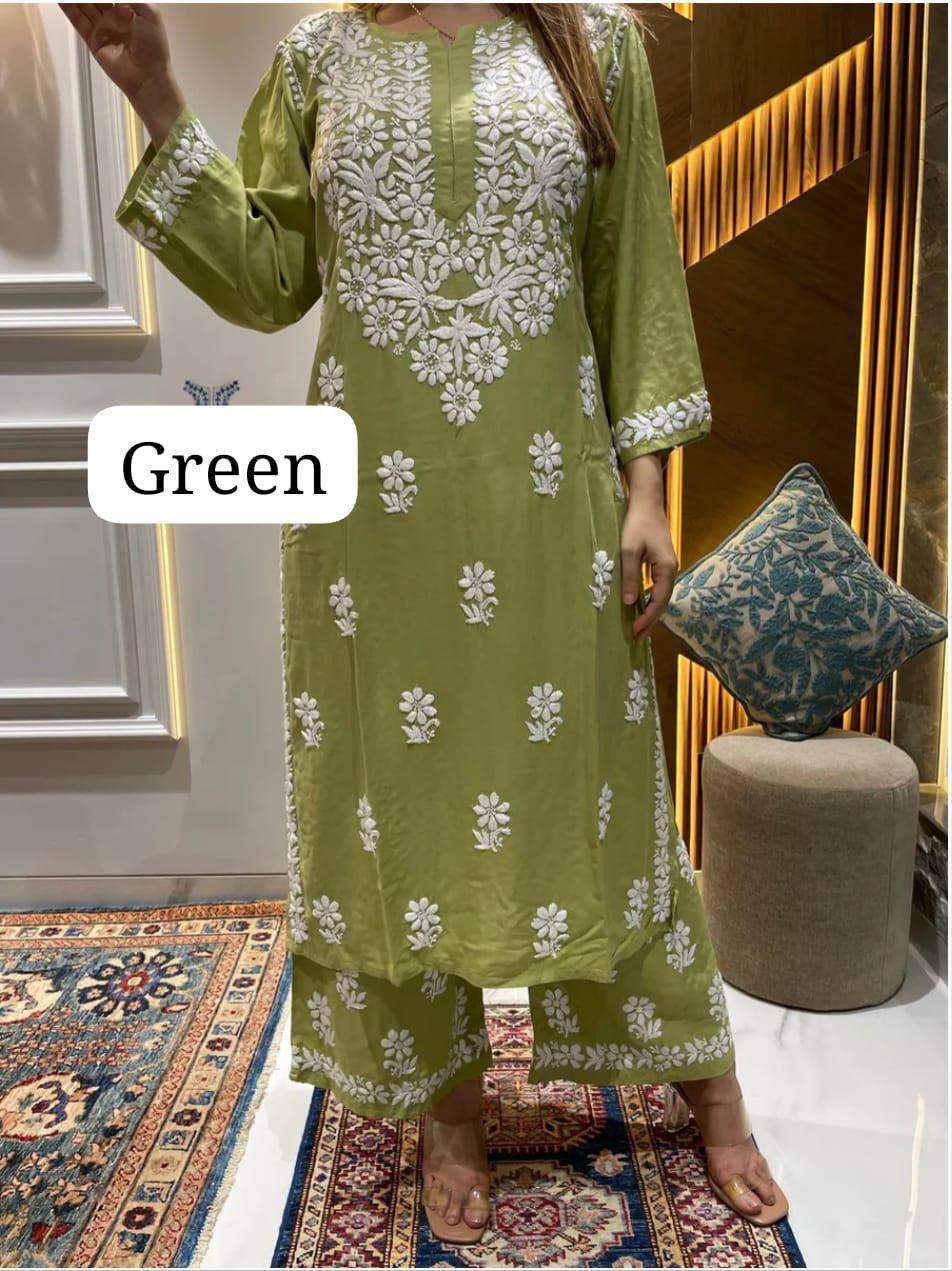 Chikankari - Palazzo set - Kurta/Shirt/Top with Trousers