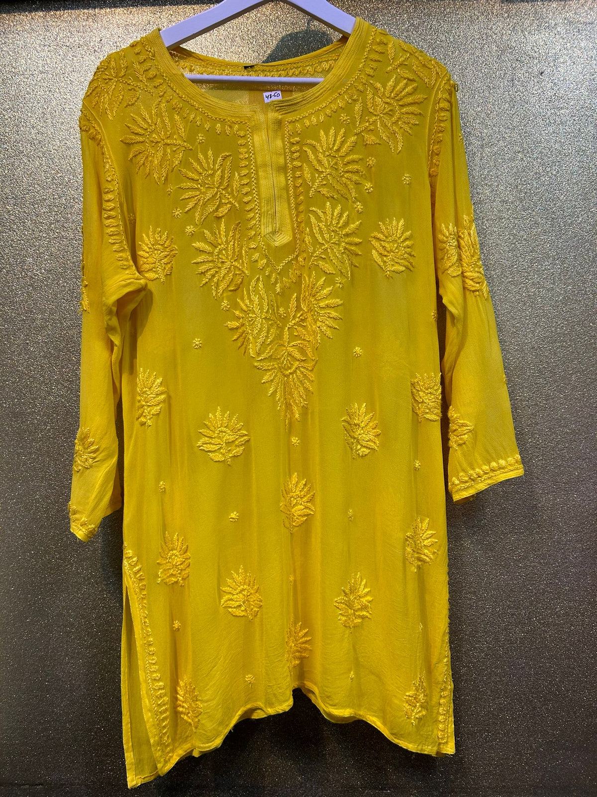 Chikankari Short Kurta/Shirt/Top - Viscose - Ghass Patti work